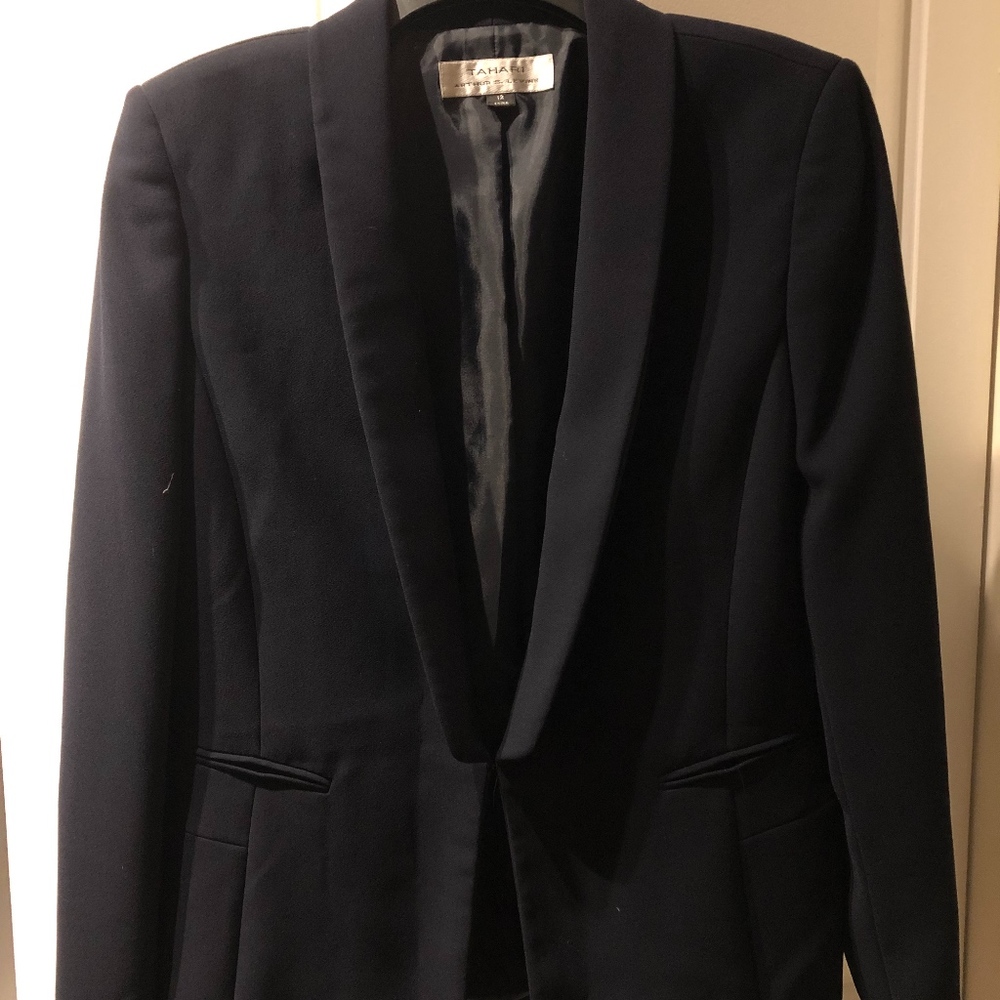 Tahari Long Navy Blazer